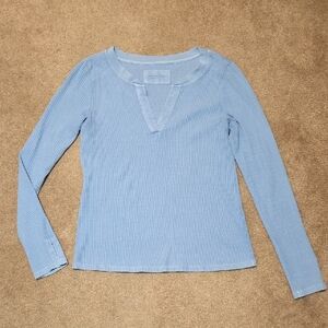 Pilcro Sky Blue Long Sleeve V-Neck Top